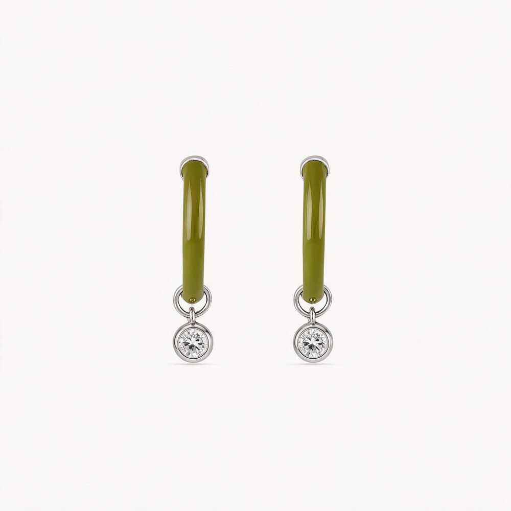 Swinging In Green Silver Hoop Earrings,,hi-res image number null