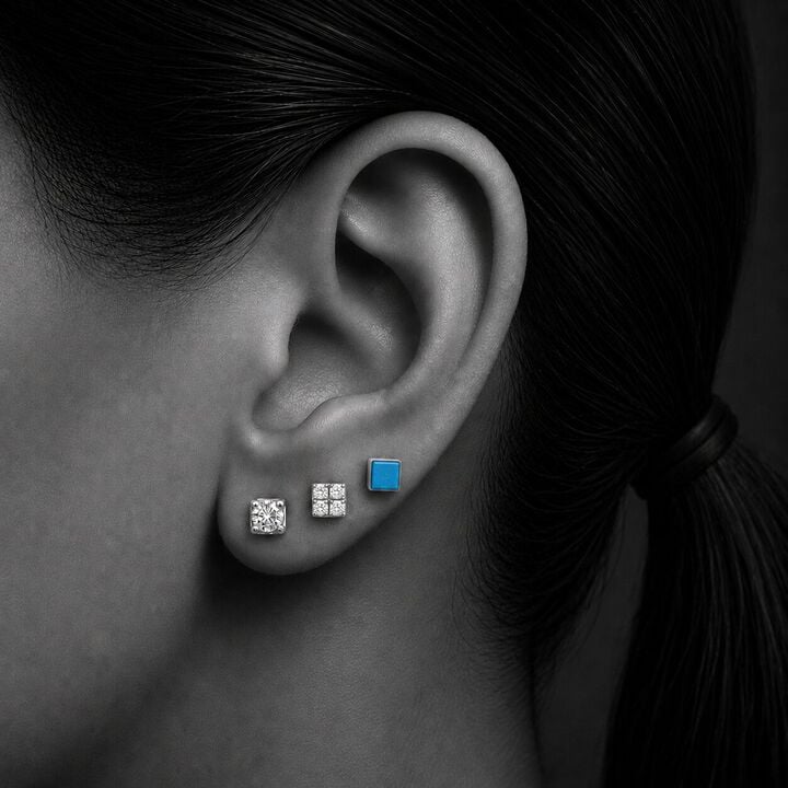 Square Up Silver Stud Earring Set