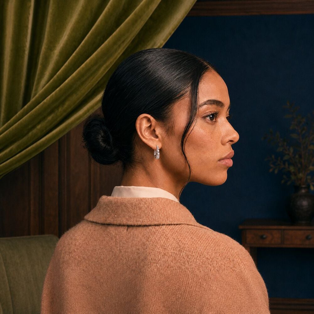 Three Point Groove Hoop Silver Hoop Earrings,,hi-res image number null