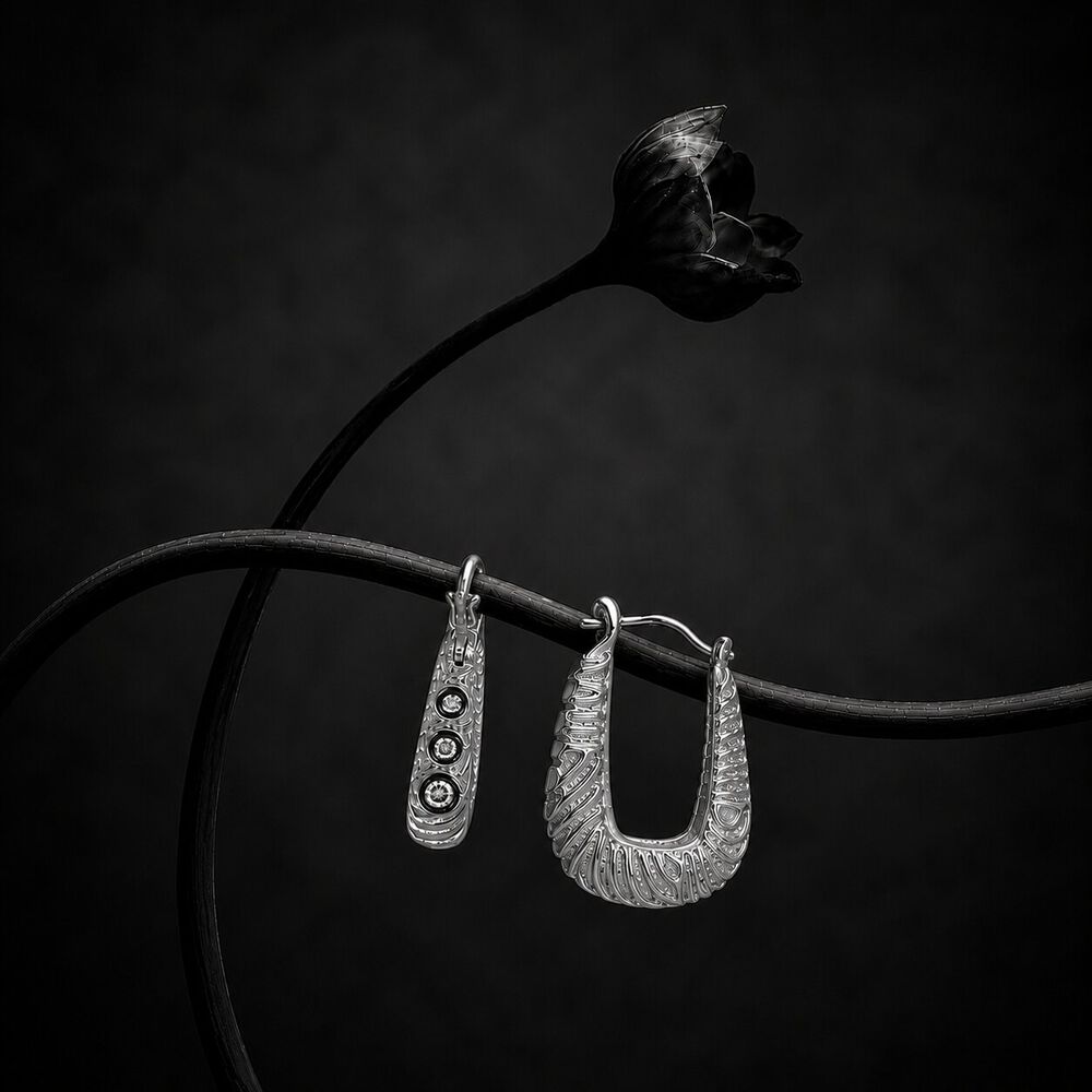 Three Point Groove Hoop Silver Hoop Earrings,,hi-res image number null