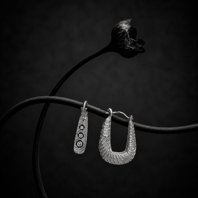 Three Point Groove Hoop Silver Hoop Earrings,,hi-res image number null