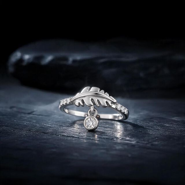 Caught On A Feather Silver Finger Ring,,hi-res image number null