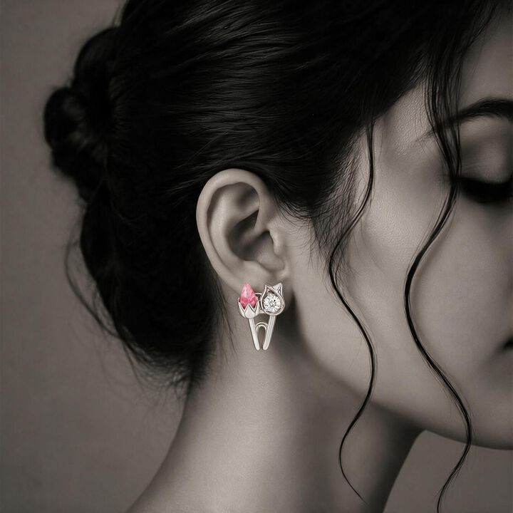 Tulip Twist J-Hoop Silver Earrings