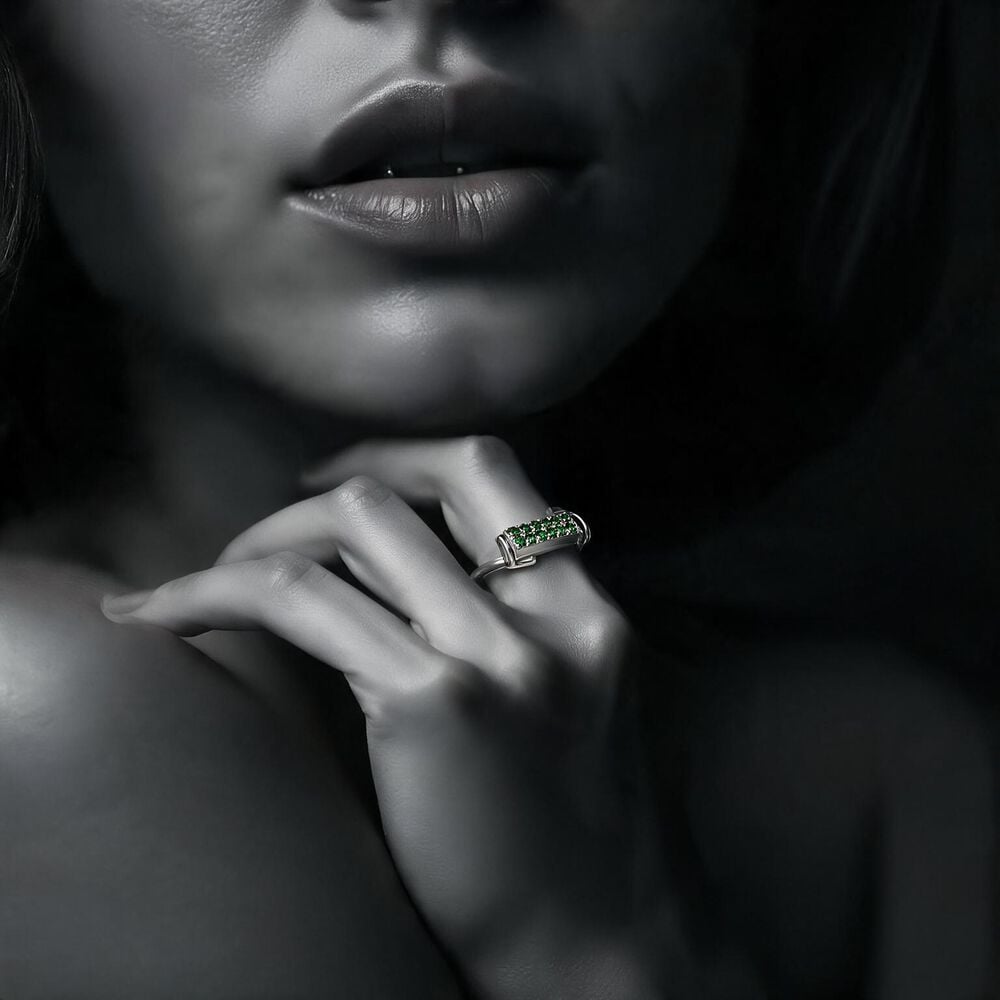 Pin Code Green Silver Finger Ring,,hi-res image number null