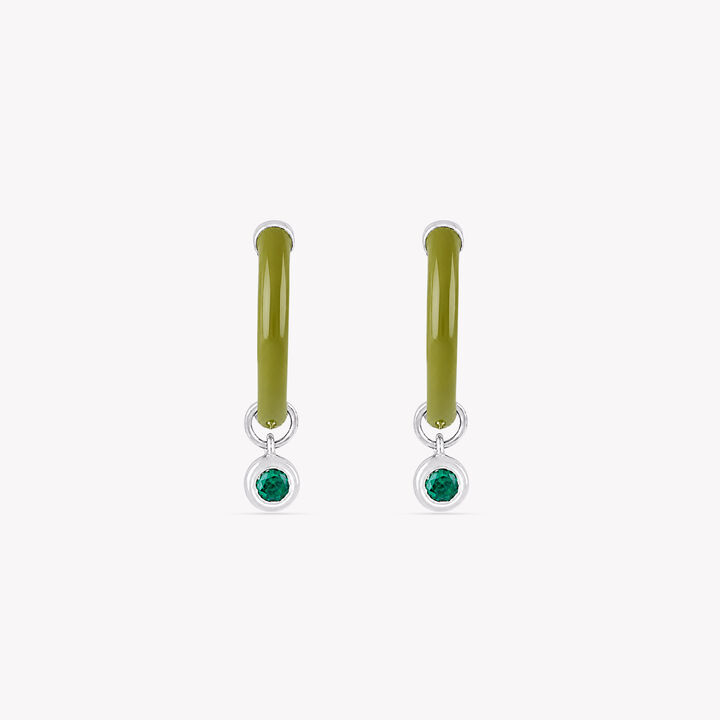 Swinging In Green Silver Hoop Earrings