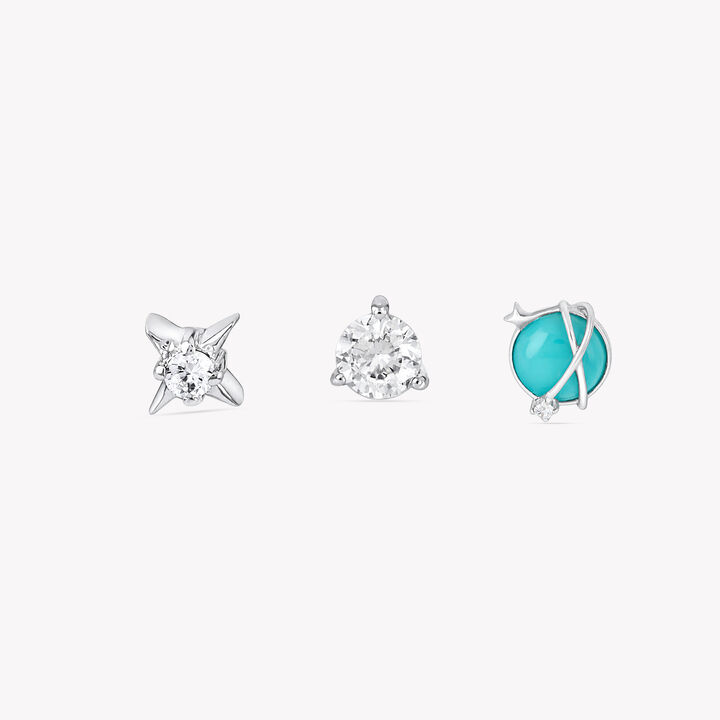 Cosmic Line-Up Silver Stud Earring Set